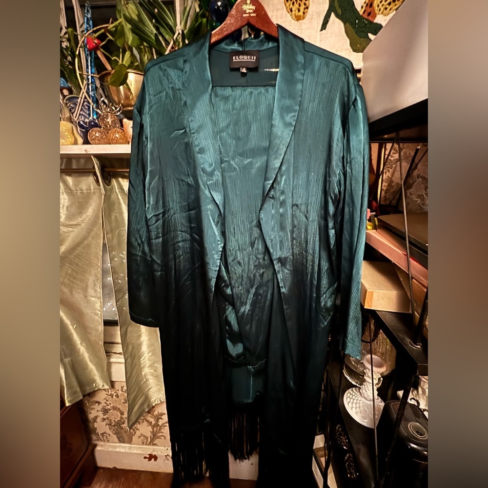 Eloquii Duster Jacket with Fringe and Matching Pants Sz 14